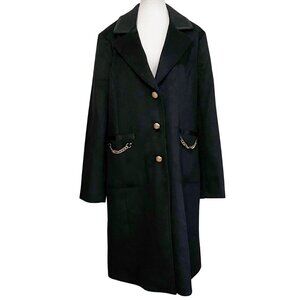 NWT KARL LAGERFELD BLACK WOOL BLEND GOLDEN CHAIN TRENCH COAT- XL